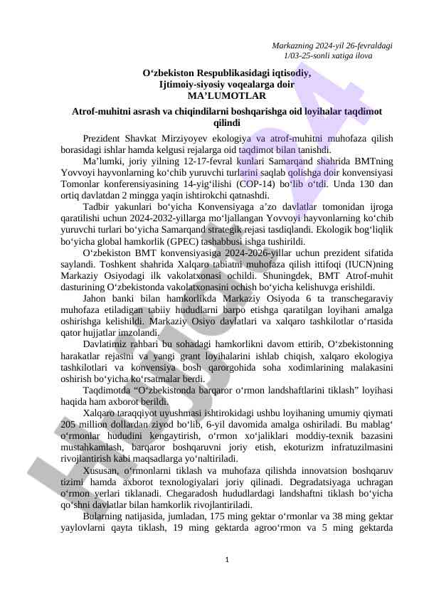 O'zbekistonda ekologiya va atrof-muhit taqdimoti