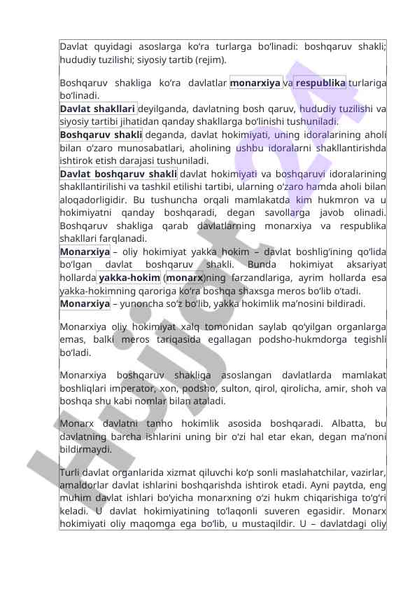 Davlat boshqaruv shakllari tahlili
