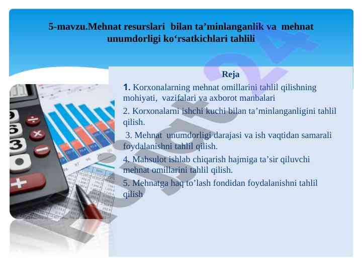 Korxonalarning mehnat omillarini tahlil qilish