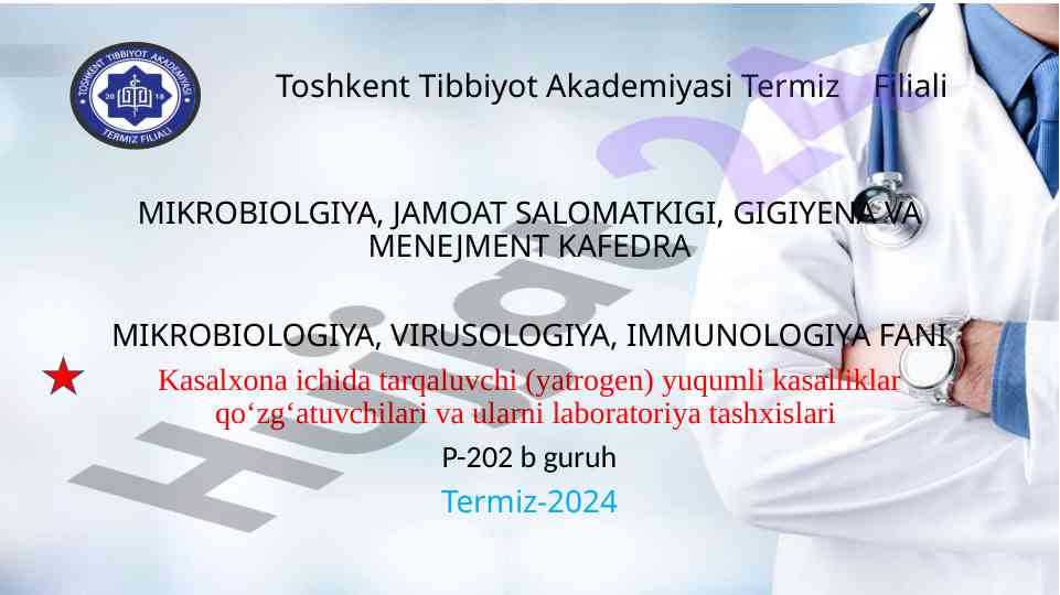Kasalxona ichi infeksiyalari taqdimoti