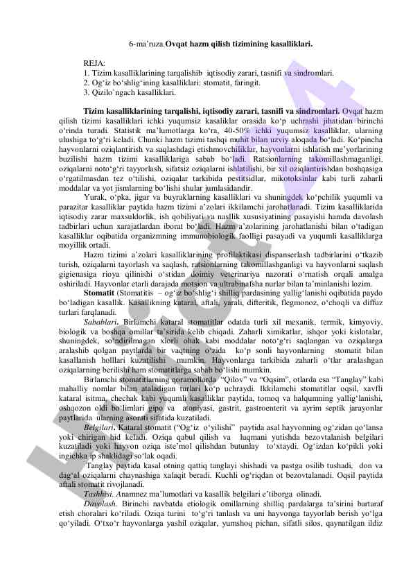 Ovqat hazm qilish tizimining kasalliklari haqida ma'ruza
