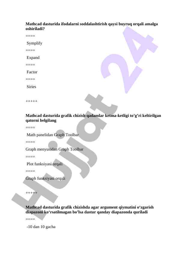 Mathcad dasturida grafik chizish va ifodalarni soddalashtirish