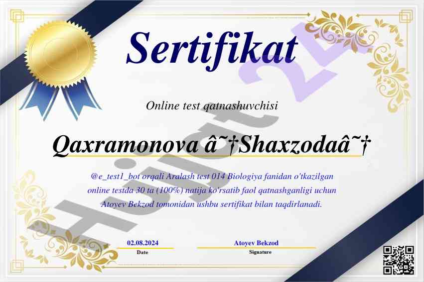 Biologiya fanidan online test natijalari