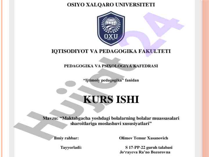 Maktabgacha yoshdagi bolalar rivojlanishi uchin darslar