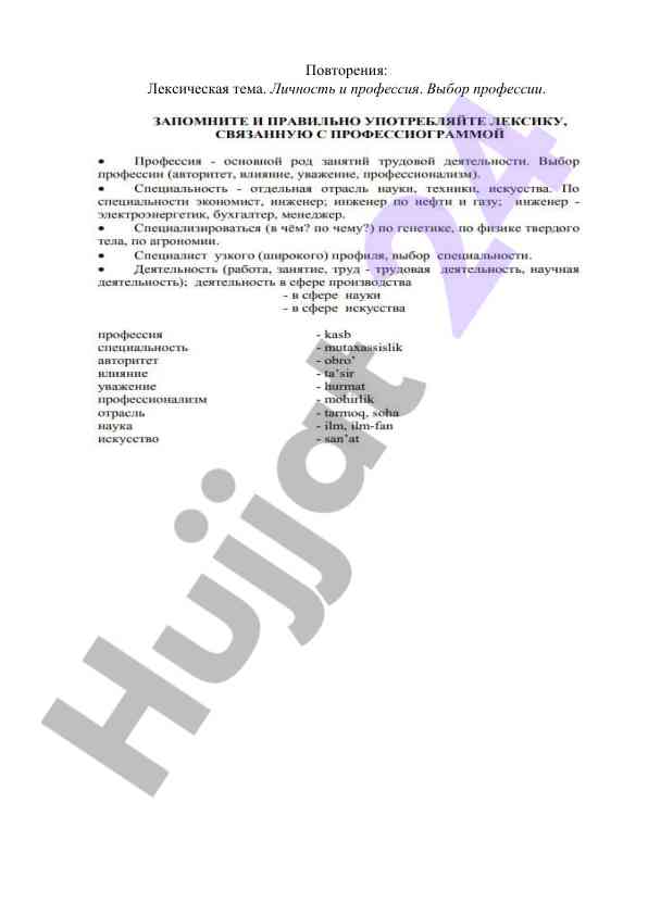 Лексическая тема личность и профессия повторения
