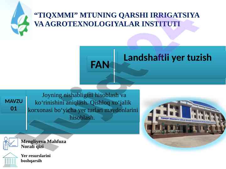 Yer resurslarini boshqarish va joyning nishabligi