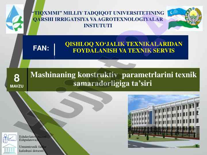 Mashinaning konstruktiv parametrlariga ta’siri
