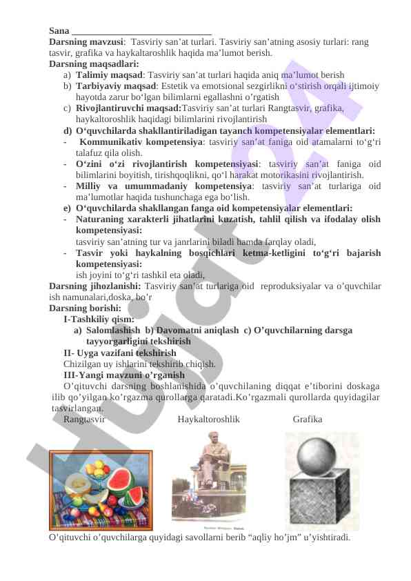 Tasviriy san’at turlari va ularning asosiy jihatlari