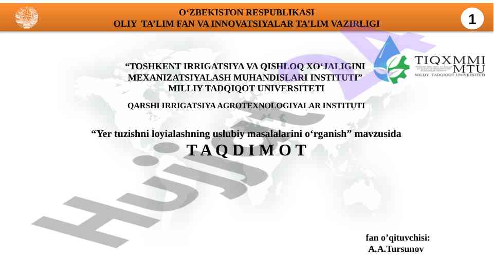 Yer tuzishni loyihalashning usuliy masalalari