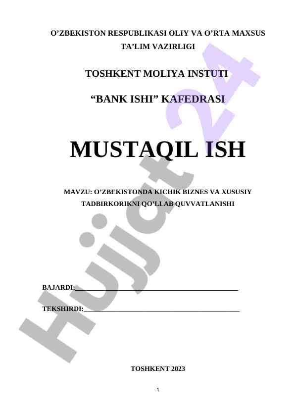 O'zbekistonda kichik biznes va xususiy tadbirkorlik