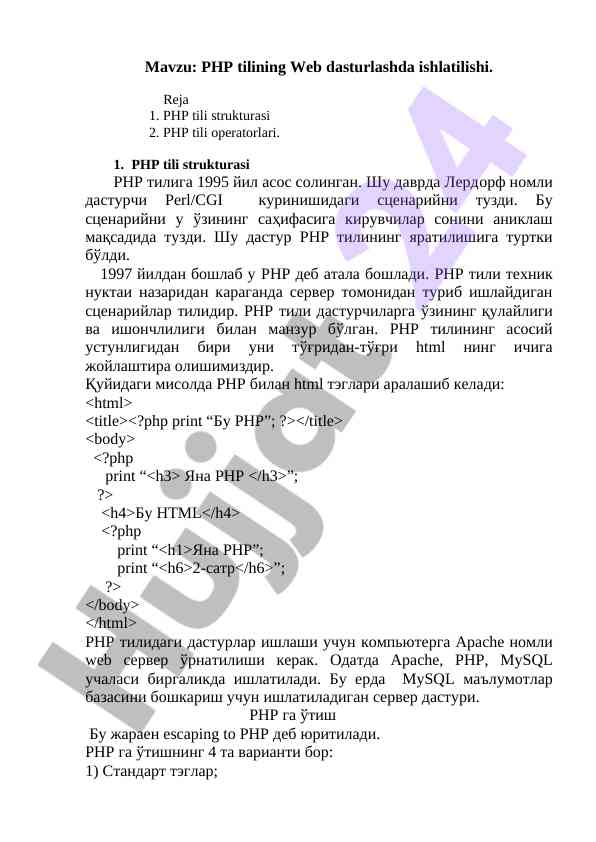 Php tilining web dasturlashdagi o‘rni