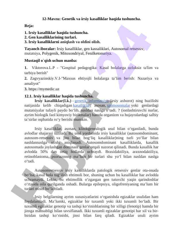 Genetik va irsiy kasalliklar haqida tushuncha