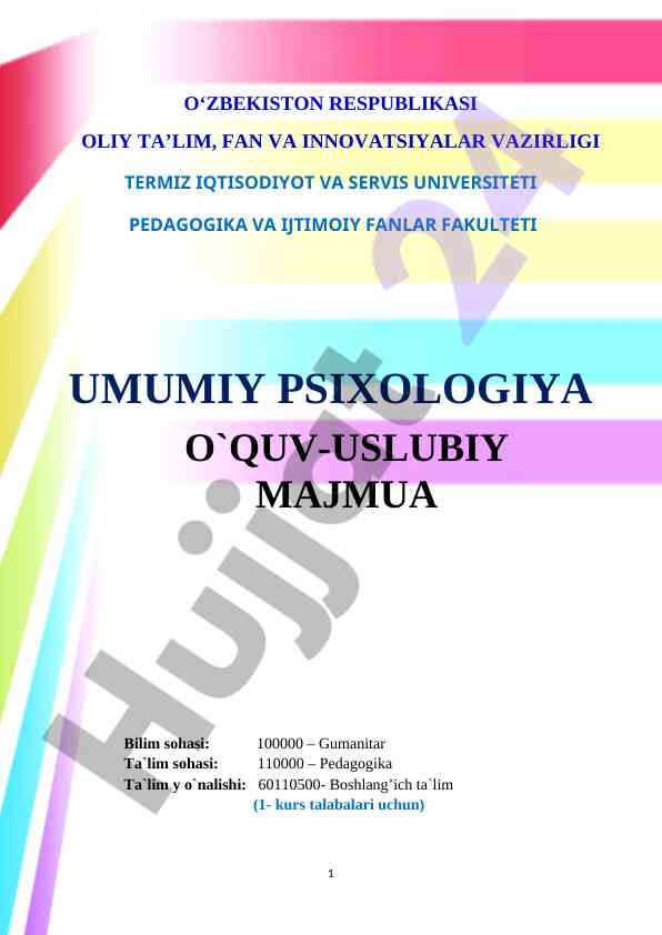 Umumiy psixologiya o‘quv-uslubiy majmua