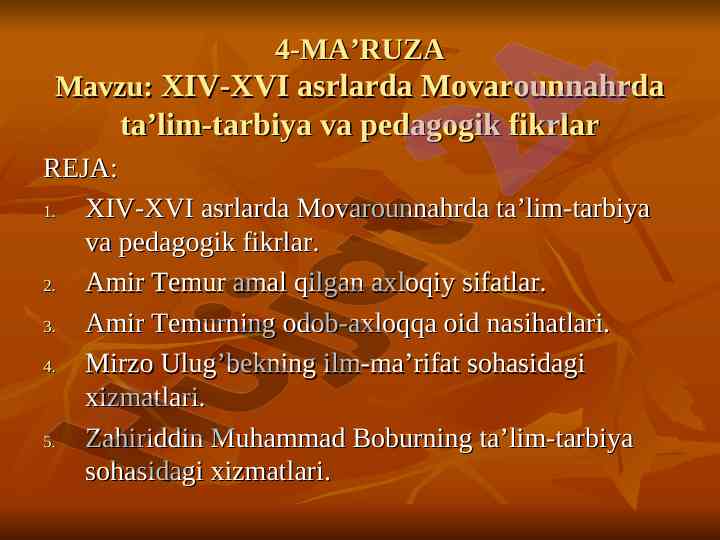 Xiv-xvi asrlarda movarounnahrda ta’lim-tarbiya