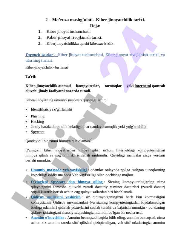 Kiber jinoyatchilik tarixi va xavfsizlik asoslari