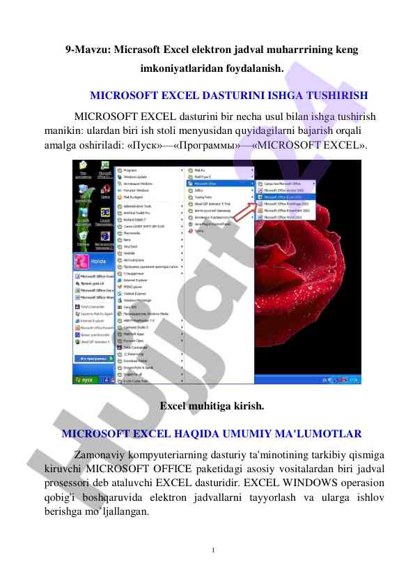 Microsoft excel elektron jadval muharriri foydalanish