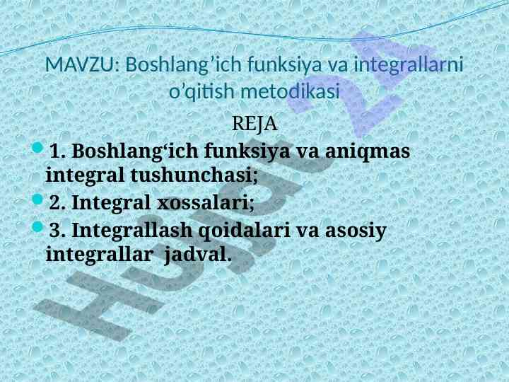 Boshlang’ich funksiya va integrallarni o’qitish