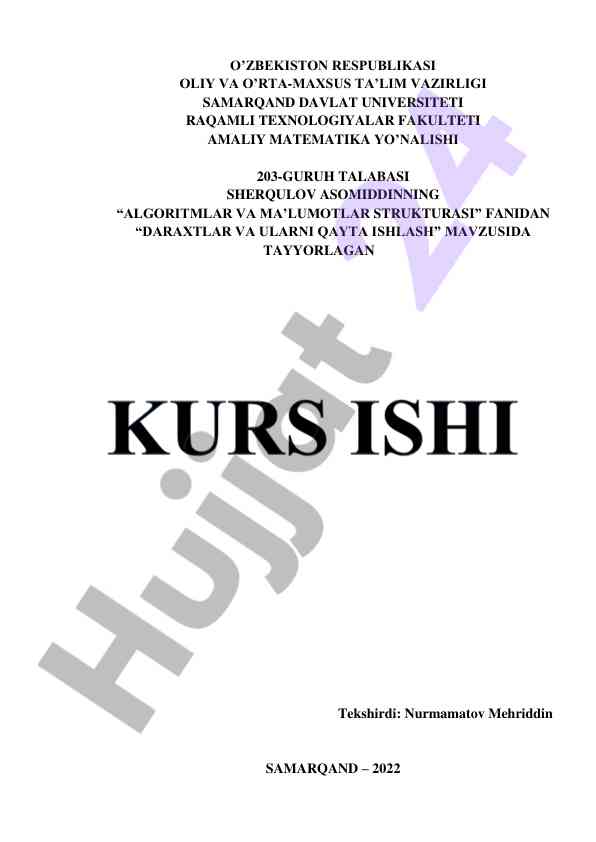 Daraxlar va ularni qayta ishlash mavzusida kurs ishlari