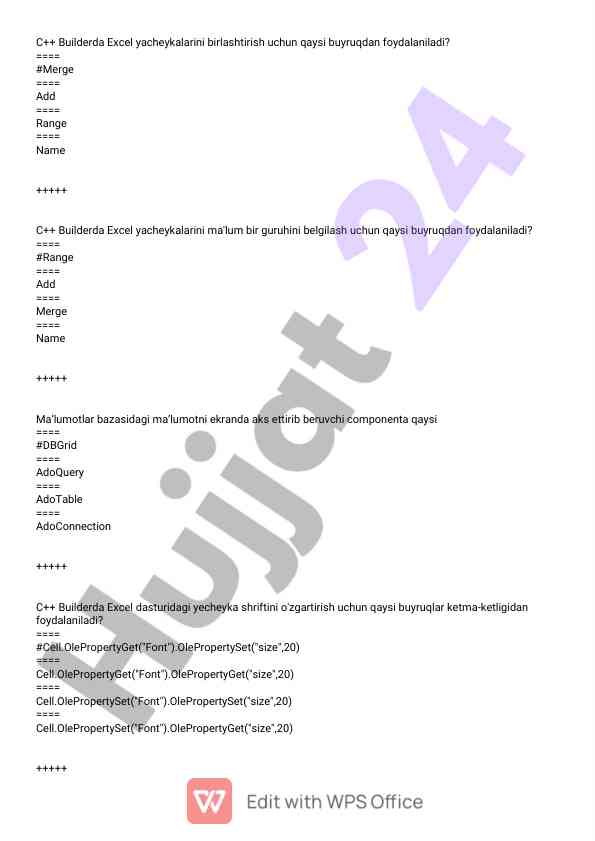 C++ builderda excel yacheykalarini birlash