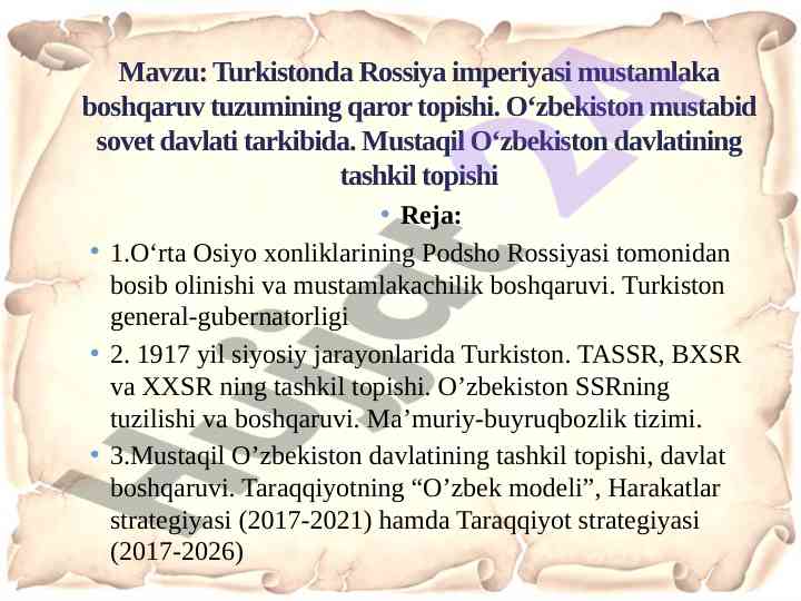 Turkistonda rossiya imperiyasi mustamlaka boshqaruvi