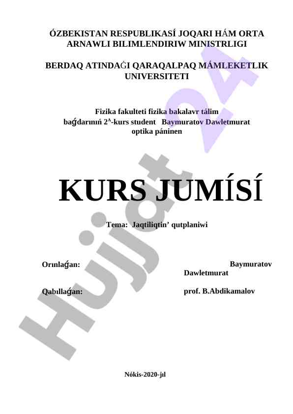 Jaqtiliqtin’ qutplaniwi haqida kurs jumísí