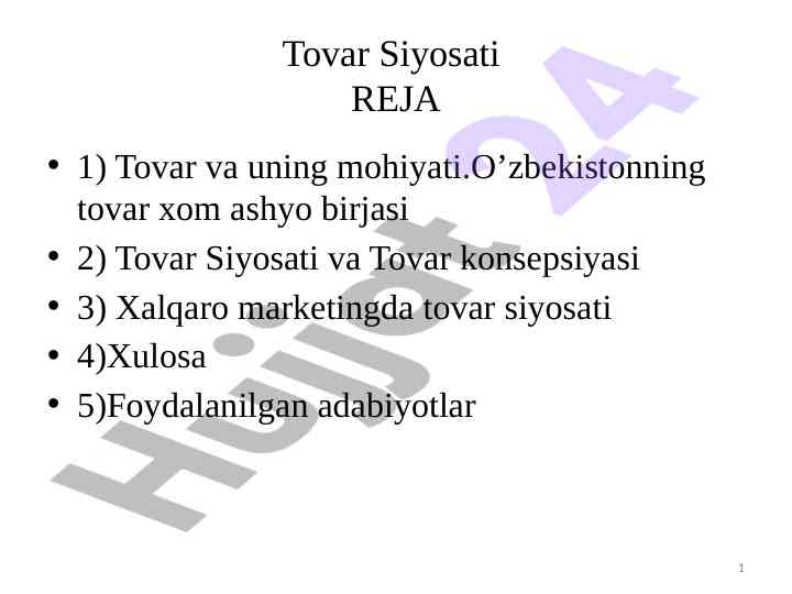 Tovar siyosati tahlili va xalqaro marketing