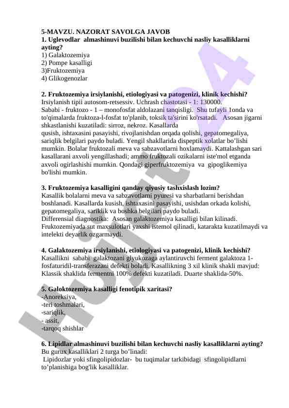 Fruktozemiya irsiylanishi va patogenezi