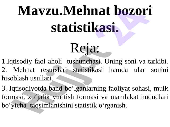 Mehnat bozori statistikasi va o‘zbekiston iqtisodiyoti