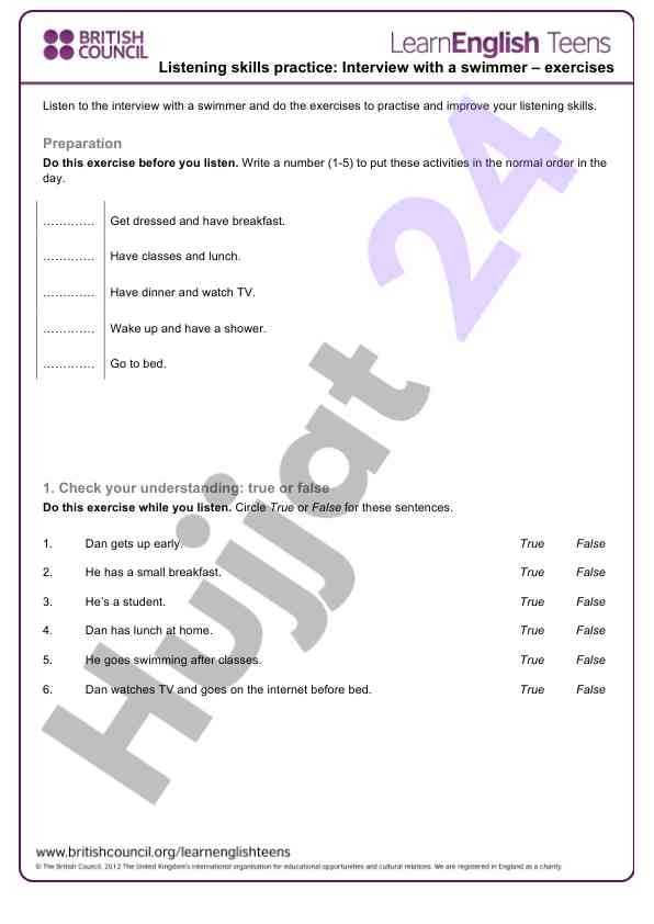 Listening skills practice with swimmer interview exercises