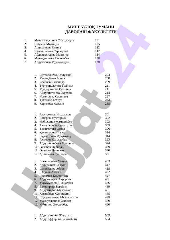 Mingbulok tumani davolash fakulteti talabalari