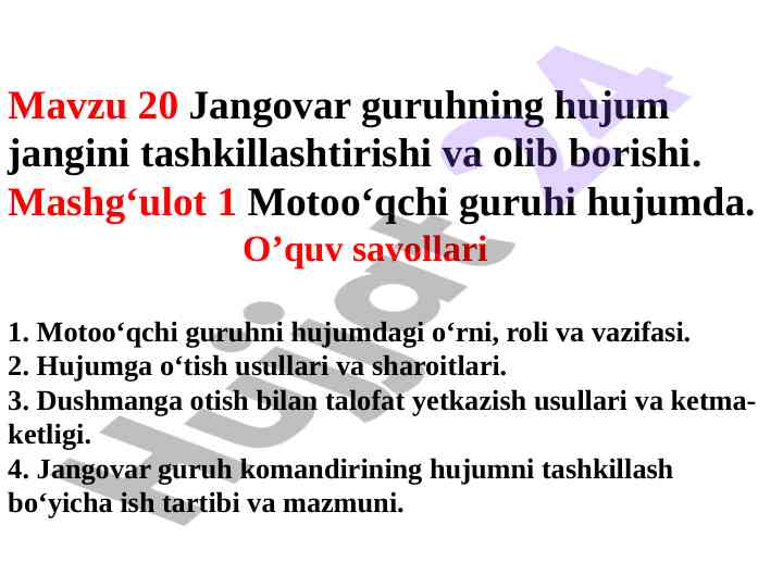 Jangovar guruh hujum tashkiloti bo‘yicha o‘quv mashg‘uloti