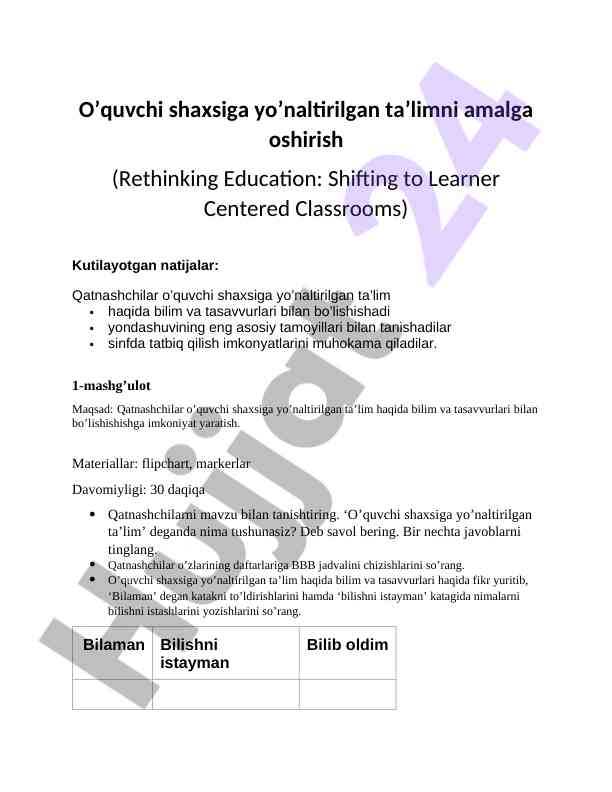 O‘quvchi shaxsiga yo’naltirilgan ta’lim