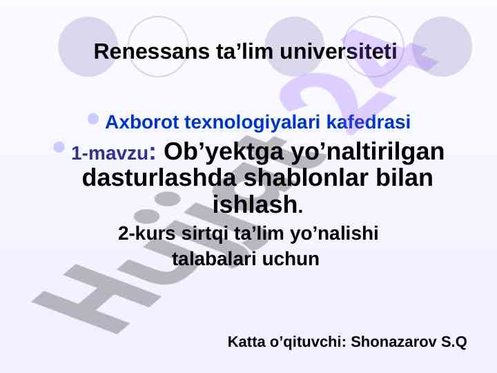 Ob’yektga yo’naltirilgan dasturlashda shablonlar