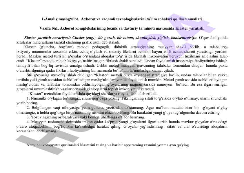 Klaster yaratish nazariyasi va ta’limda qo’llanishi
