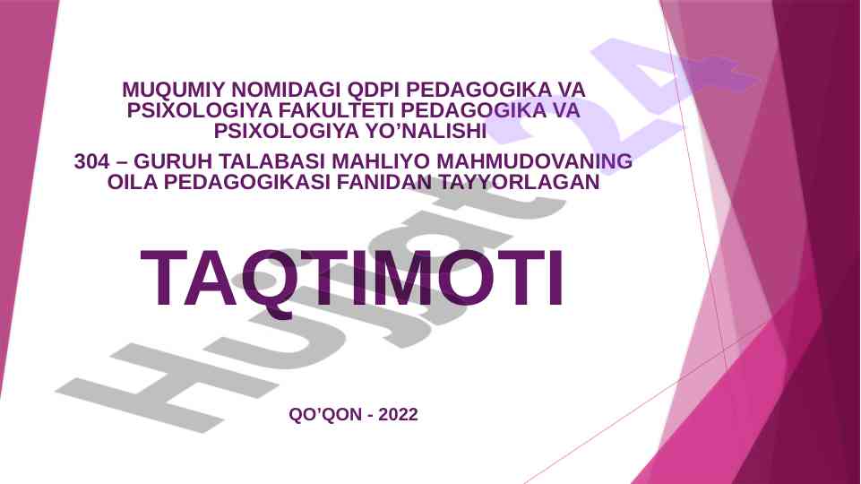Oila tarbiyasi metodlari va vositalari taqdimoti