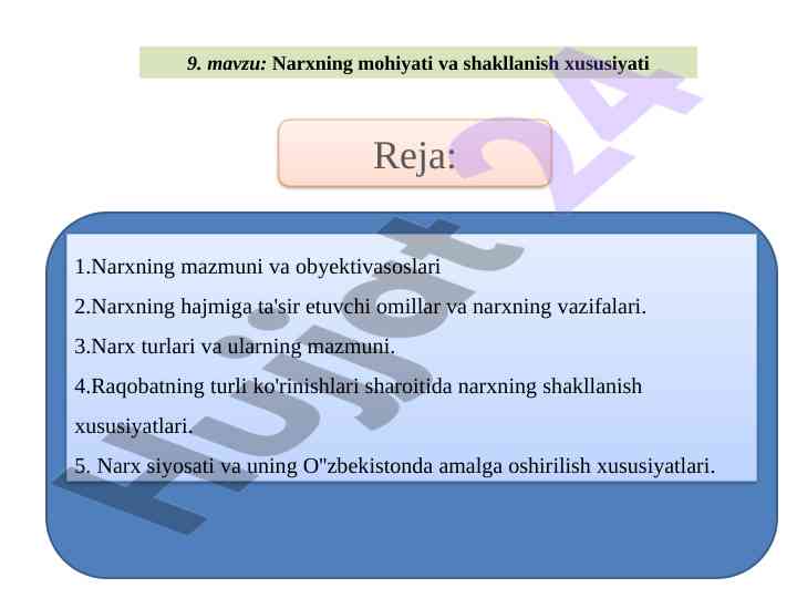 Narxning mohiyati va shakllanish xususiyatlari