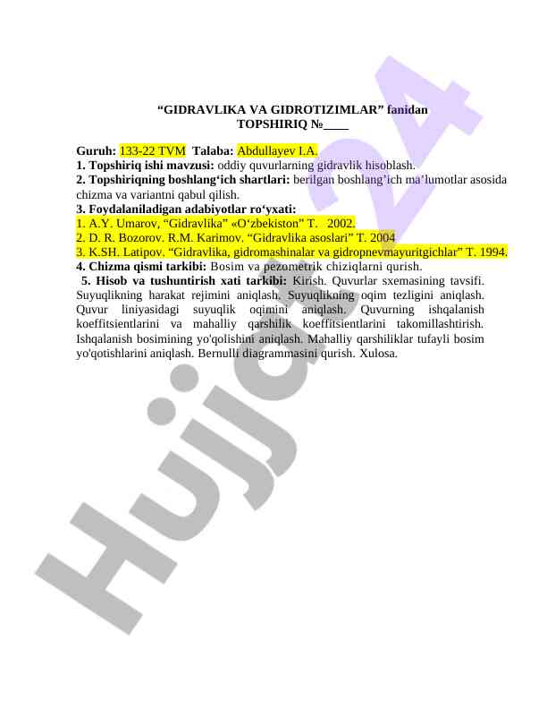 Oddiy quvurlarning gidravlik hisoblash tahlili