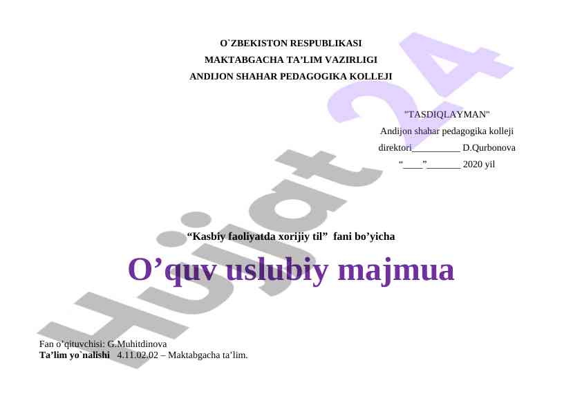 Xorijiy til bo‘yicha o‘quv usuliy majmua