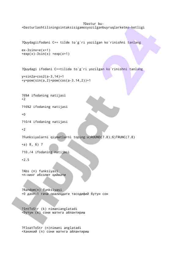 C++ dasturlash tili sintaksisi misollar