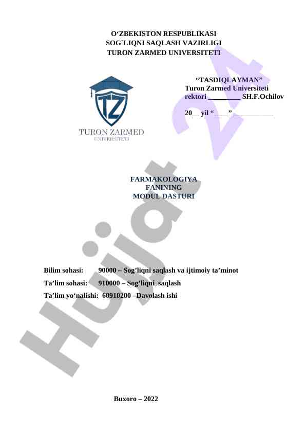 Farmakologiya fani modul dasturi