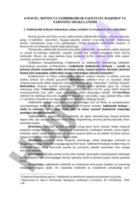 Biznes va tadbirkorlik faoliyati raqobat va narxning shakllanishi