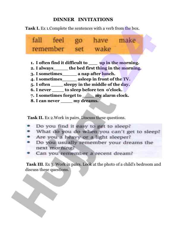 Dinner invitations and meal discussion activities