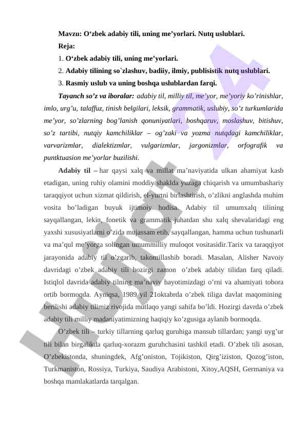 O‘zbek adabiy tili va uning nutq uslublari