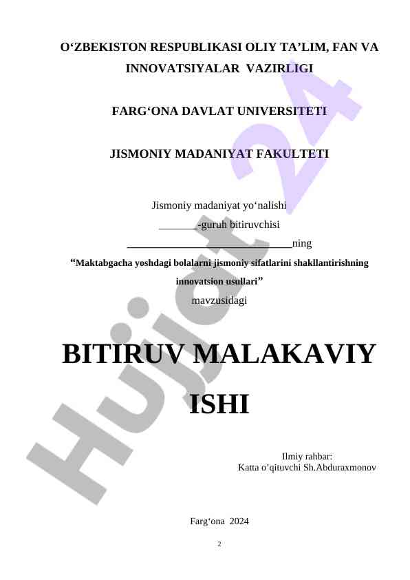 Maktabgacha bolalar jismoniy sifatlarini shakllantirish
