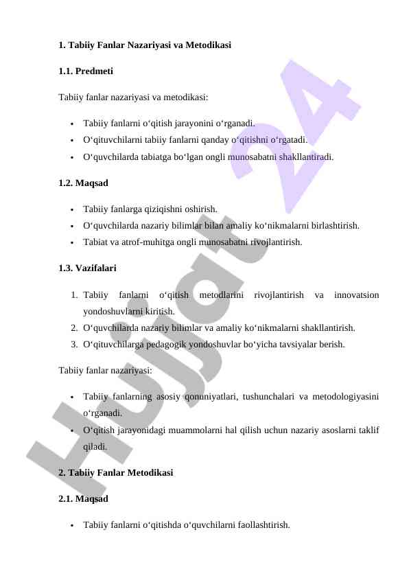 Tabiiy fanlar nazariyasi va metodikasi