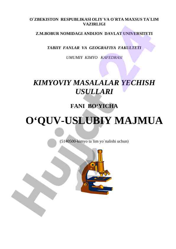 Kimyoviy masalalar yechish usullari o‘quv-uslubiy majmua