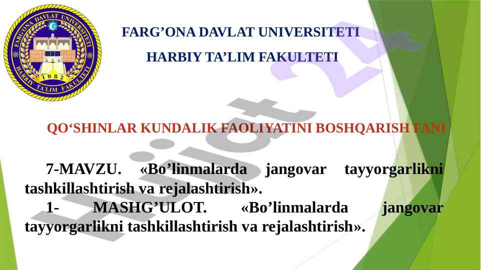 Bo‘linmalarda jangovar tayyorlash va rejalashtirish