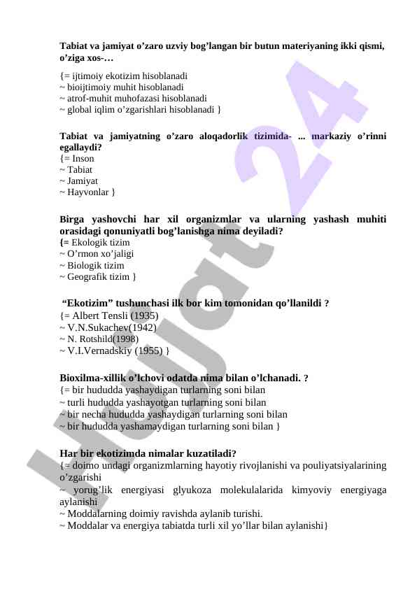 Tabiat va jamiyat o'zaro aloqalari tahlili