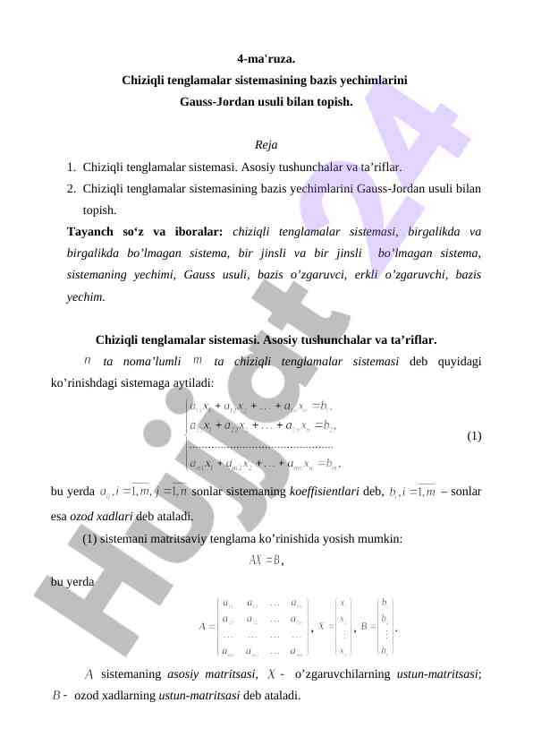 Chiziqli tenglamalar sistemasi va ularni yechtirish