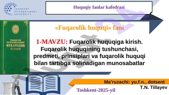 Fuqarolik huquqi kirish darslik ma'ruzasi